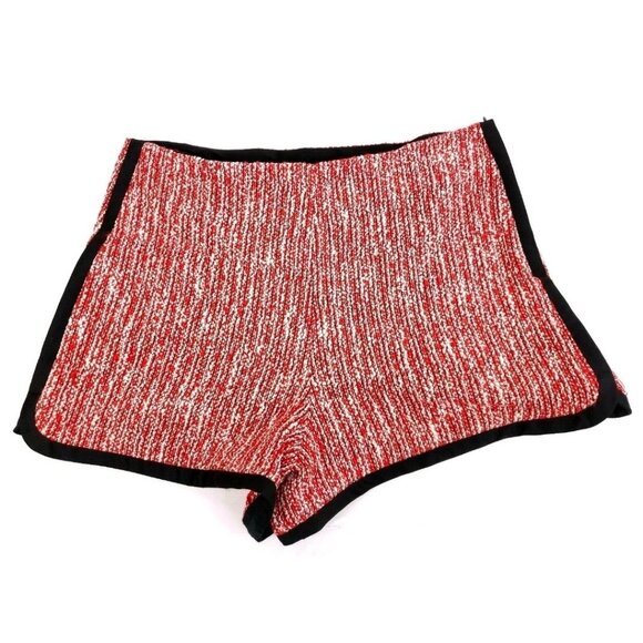 Maje Paris Tweed High Waist Red Black Trim Shorts Size 40 FR 8 US Chic Elegant - Picture 3 of 11